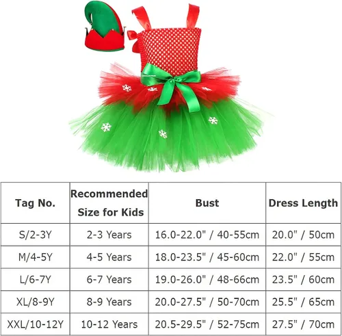 Vista 7 de IBTOM CASTLE Disfraces de elfo para niños, vestido de tul y sombrero verde para niña, ayudante de Papá Noel, sesión de fotos de Navidad