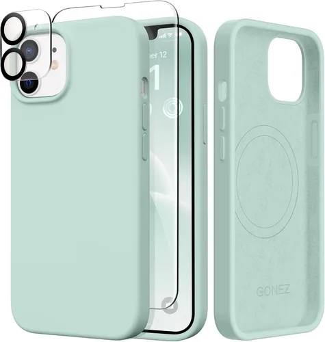 Vista 102 de GONEZ Funda magnética para iPhone 14, compatible con Magsafe, con protector de pantalla + protector de cámara, forro de microfibra antiarañazos