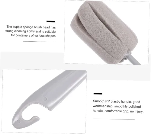 Vista 8 de Kit de cepillo para botellas de espuma, paquete de 3 cepillos de tubo para limpiar botellas de leche, limpiador de jabón, mango largo para bebé