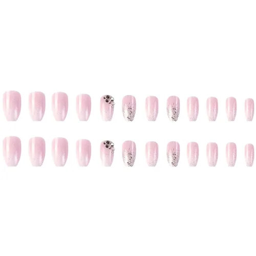 Vista 27 de Uñas postizas francesas a presión, uñas postizas largas de acrílico con forma de ataúd de cobertura completa, uñas postizas de bailarina