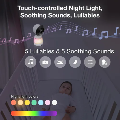 Vista 7 de VTech Smart WiFi Baby Monitor - Ve a tu bebé en casa o desde cualquier lugar, cámara 2K, pantalla de 5.5 pulgadas, zoom 24X, gran angular, visión