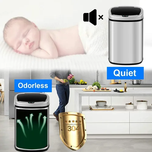 Vista 5 de Cubo de basura automático de acero inoxidable de 13 galones con tapa, sensor de movimiento, para cocina, hogar, oficina, sala de estar, dormitorio