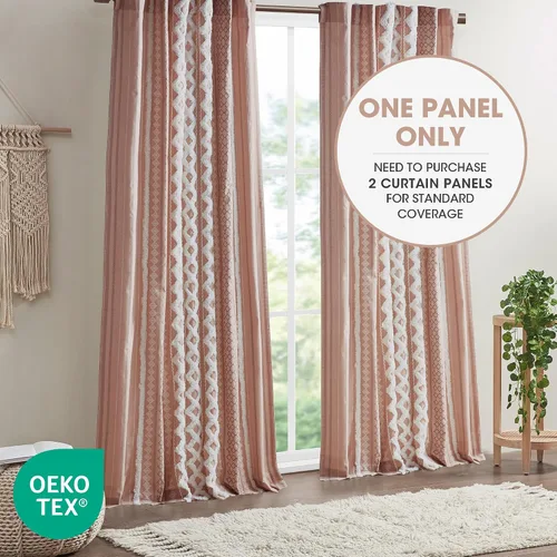 Vista 6 de INK+IVY Cortinas Boho para Dormitorio PANEL ÚNICO Cortinas de Ventana para Sala de Estar, 100% Algodón con Rayas de Chenilla Copetuda Estilo Granja