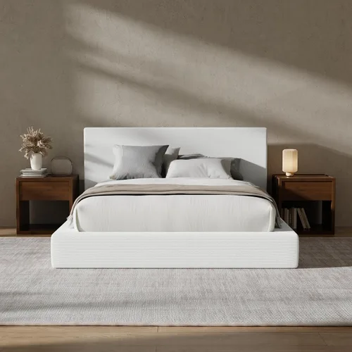 Vista 17 de RECCI Cloud - Base de cama Queen tapizada con cabecero, plataforma acolchada de espuma de 5 pulgadas, sin somier, fácil montaje (crema)