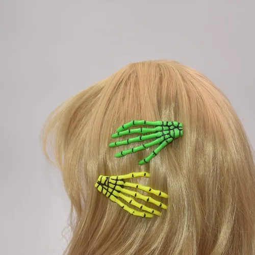Vista 6 de 8 pinzas para el cabello con forma de hueso de mano de color mixto, pinzas para el cabello con forma de hueso de 3 pulgadas de largo, accesorios