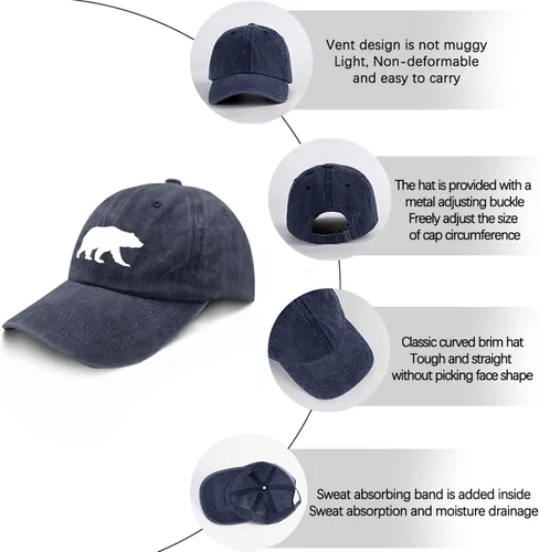 Vista 6 de devor Sombrero de papá con diseño de oso y sombrero para hombre con gráficos ajustables