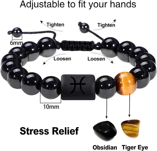 Vista 24 de SUMMER LOVE Father's Day Gifts Zodiac Bracelet for Men Women 10mm Natural Black Onyx Stone Star Sign Constellation Beaded Protection Bracelet