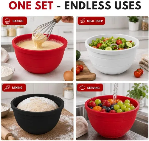 Vista 4 de 3 forros de silicona para tazones con tapas, forros de tazón de 5 cuartos de galón, accesorios de cocina y accesorios para hornear y cocinar