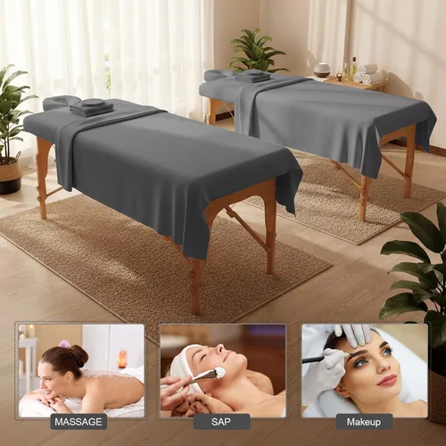 Vista 4 de Oudain Juego de 2 sábanas de microfibra suave para mesa de masaje, resistente al aceite y a las arrugas, juego de 3 piezas, suministros de terapia