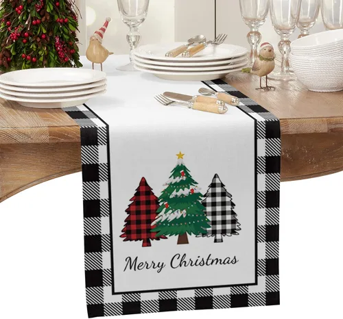 Vista 2 de Daleng Camino de mesa de árbol de búfalo de Navidad de 13 x 36 pulgadas, bufandas antideslizantes para decoraciones, fiestas, cenas y reuniones, 1
