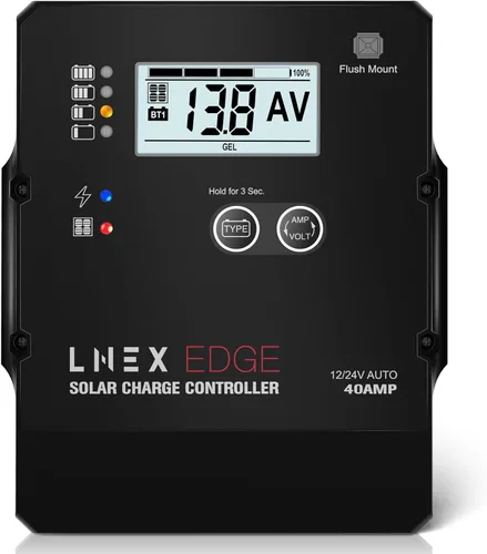 Vista 8 de LNEX Controlador de carga solar con diseño de montaje empotrado, carga de 6 etapas con pantalla LCD 12V/24V controlador PWM automático 30A