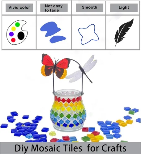 Vista 4 de Azulejos de mosaico de bricolaje para manualidades, kits de mosaico de vidrio colorido para adultos, 350 azulejos de mosaico de vidrieras a granel