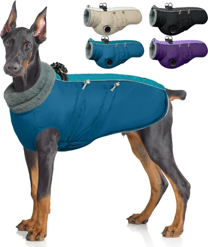 Vista 14 de IDOMIK Abrigo cálido para perros con arnés, chaquetas reflectantes impermeables para perros pequeños, medianos y grandes, chaqueta de invierno