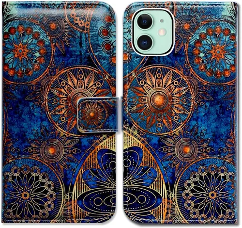 Vista 33 de Bcov Funda para iPhone 11, funda de piel con tapa y función atril para iPhone 11, diseño de flores y mariposas azules