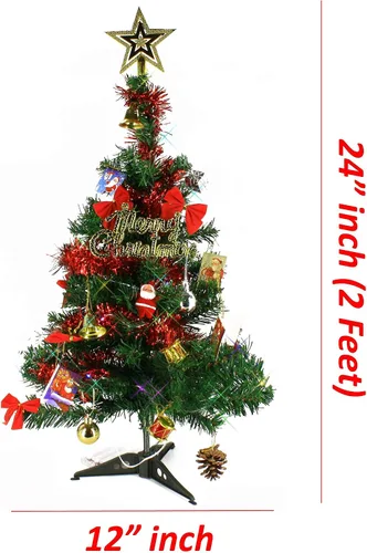Vista 8 de Mini árbol de pino artificial de Navidad de 18 pulgadas con luces LED y adornos (árbol verde, luz multicolor)