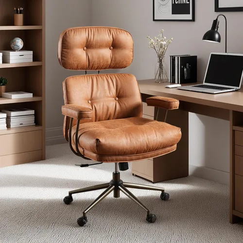 Vista 26 de Silla ergonómica de oficina giratoria de piel sintética para oficina en Marrón