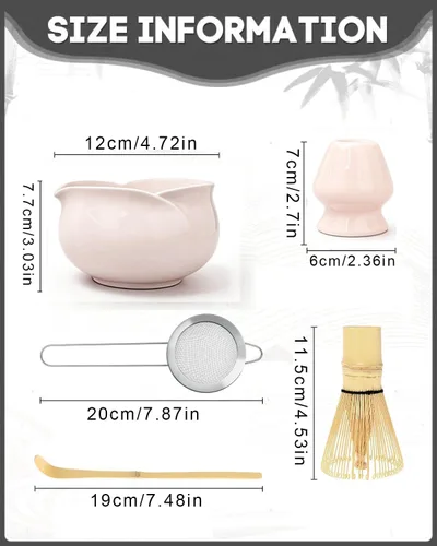 Vista 6 de Juego de batidor de matcha rosa, kit de matcha de cerámica