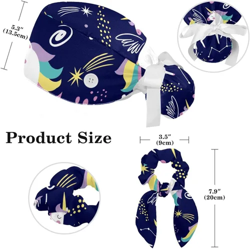 Vista 2 de Adjustable Magical Unicorn Floral Scrub Cap, Working Hat Hair Cover with Ponytail Pouch, Soft Bouffant Surgical Nurse Cap