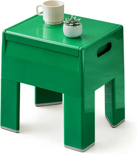 Vista 13 de Mesita de noche mesa de cabecera con espacio de almacenamiento, mesa auxiliar multifuncional de plástico colorido, mesa auxiliar pequeña