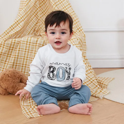 Vista 2 de Conjunto de 2 piezas de sudadera con estampado de letras y cuello redondo para bebé niño
