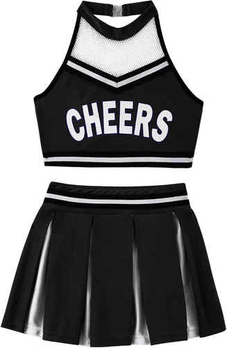 Vista 3 de Disfraz de animadora para niñas y niñas, camiseta sin mangas con minifalda plisada, uniforme de colegialas