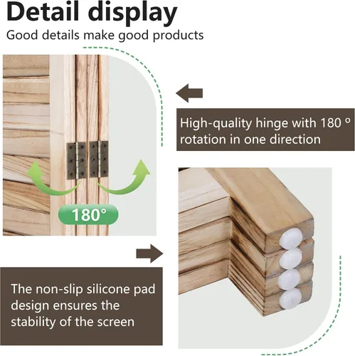 Vista 4 de [Usado] FDW Divisor de habitación de 4 paneles plegable de madera de privacidad con tres estantes inteligentes, divisor de madera portátil