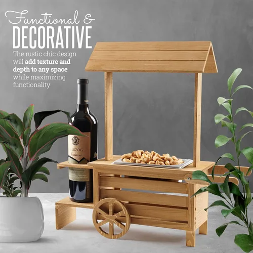 Vista 3 de Soporte para botellas de vino con bandeja para servir aperitivos, carrito de madera de mesa para dulces y calentador de nueces con capacidad para 1