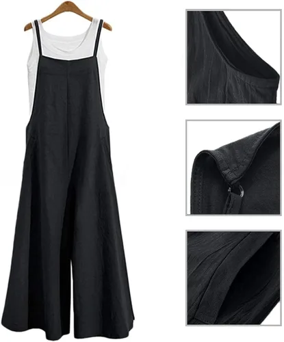 Vista 6 de YESNO Overol suelto de estilo casual para mujer corte amplio de algodón con bolsillos PZZ pantalones largos con pierna ancha