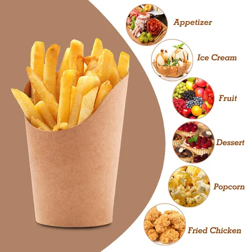 Vista 5 de MOLFUJ Soporte para papas fritas de 12 onzas, 50 tazas de papel kraft de papel de estraza desechables, mini cajas de servir de fiesta marrón
