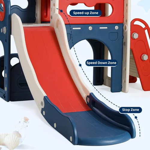 Vista 4 de MAMIZO Tobogán grande 8 en 1 para niños pequeños, tobogán en forma de L con pendiente larga, juego de escalador para bebés con escalones cerrados