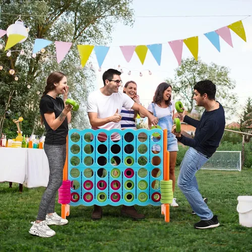 Vista 8 de KOTEK Juego gigante de 4 en una fila, 3.5 pies de alto jumbo de 4 en puntuación familiar con deslizadores de liberación rápida y 42 anillos grandes