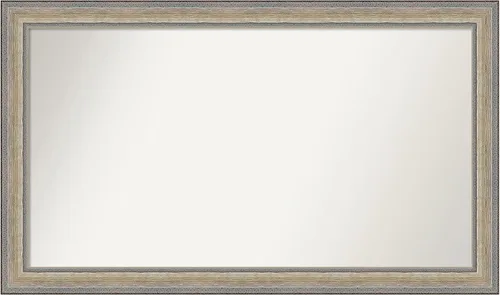 Vista 212 de Amanti Art Espejo de baño plateado para sobre el fregadero, 28 x 37 pulgadas, elegante espejo rectangular de peltre cepillado, marco de madera