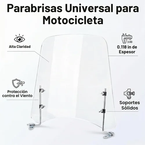 Vista 2 de Minho Parabrisas Universal para Motocicleta en Material PC, Grosor Mejorado de 3 mm y Dimensiones Mejoradas para Rendimiento Óptimo, 15.7" * 18