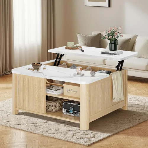 Vista 8 de Decofy - Mesa de centro elevable con almacenamiento, mesa de centro de 31.5" con diseño de mediados de siglo cuadrado para la sala de estar