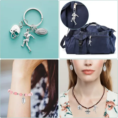 Vista 4 de Blulu Colgantes de fútbol mixtos con cuentas de jugador de fútbol plateado, dijes, colgantes para collar, encantos deportivos, joyería, accesorios