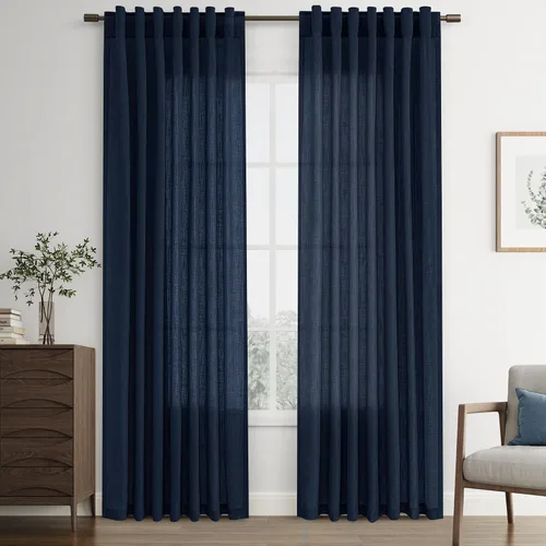 Vista 59 de Joywell - Cortinas de lino de 96 pulgadas de largo para sala de estar Natural
