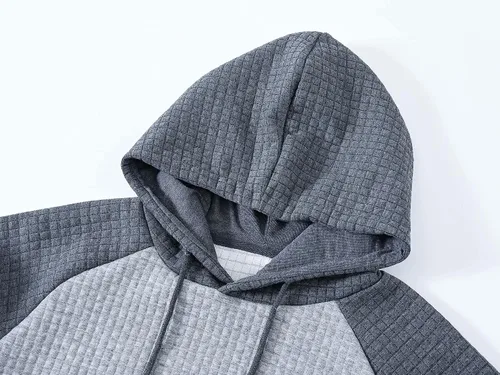 Vista 5 de Sudadera de manga larga para hombre con capucha con cordón de jacquard a cuadros estilo informal y hípster con bolsillo de canguro