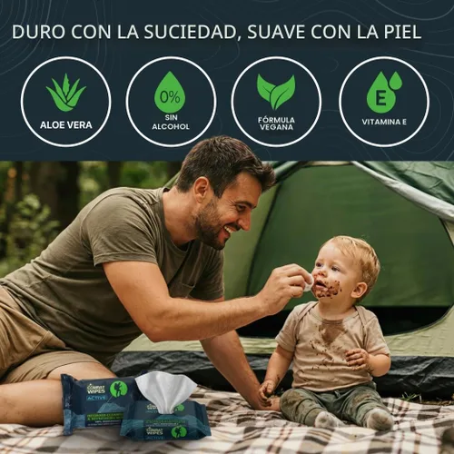 Vista 5 de Combat Wipes ACTIVE - Toallitas húmedas para exteriores, equipo de campamento extra grueso, biodegradable, limpieza corporal y de manos, paños