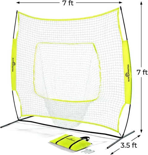 Vista 2 de Red de práctica de béisbol y sóftbol de 7 x 7, golpear y lanzar con marco de arco, funda de transporte y zona de ataque, red de entrenamiento
