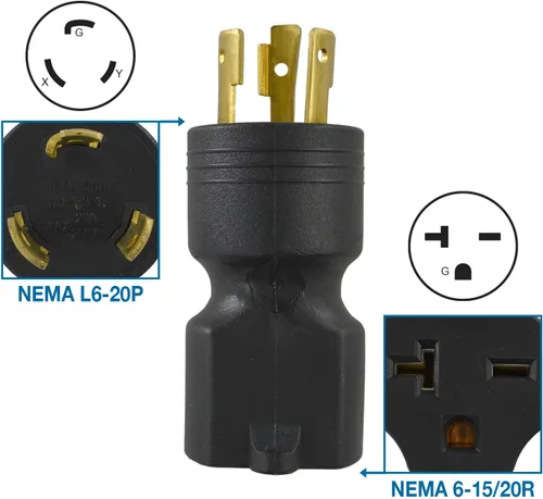 Vista 5 de Conntek 30125 NEMA L6-20P a NEMA 6-15/20R enchufe conector de bloqueo de 250 V