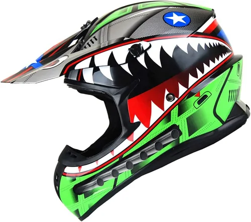 Vista 12 de 1Storm - Casco de motocross para adultos BMX MX ATV Dirt Bike Downhill Mountain Bike estilo Monster Shark Racing HKY_SC09S Negro tiburón