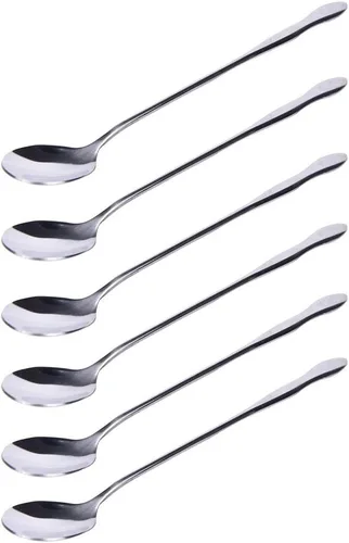 Vista 18 de SellerWay Cuchara de mango largo, cucharadita de acero inoxidable helado de 10 pulgadas para mezclar, té, batido, café, 3 formas diferentes