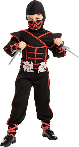 Vista 3 de Disfraz de Ninja rojo iluminado para niños dulce o truco Halloween
