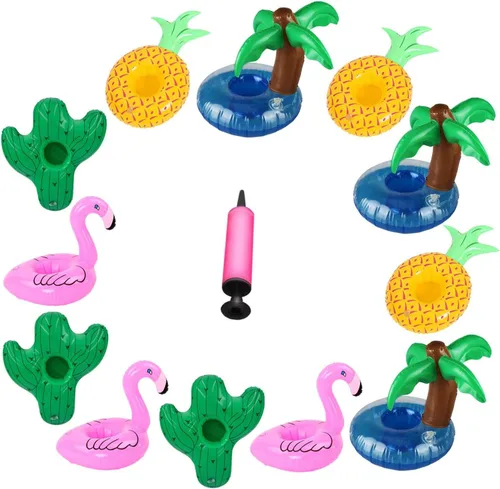 Vista 11 de Soportes de bebidas flotantes para piscina, inflables para bebidas, posavasos con mini bomba de aire