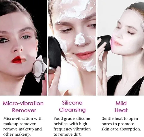 Vista 3 de Cepillo de limpieza facial calentado, limpiador facial impermeable para limpieza profunda, cepillo facial suave masaje exfoliante, 9 velocidades