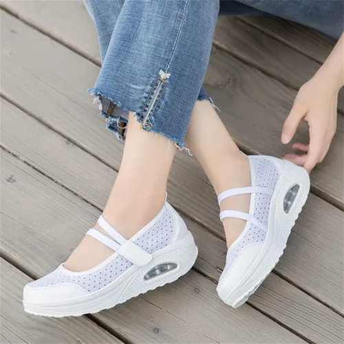 Vista 3 de Touchmosees Tenis ortopédicos de cuña para mujer con cojín de aire para diabéticos Blanco/Pu