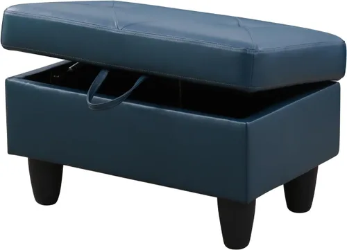 Vista 3 de Reposapiés rectangular de piel sintética con almacenamiento para sala de estar y dormitorio (negro)