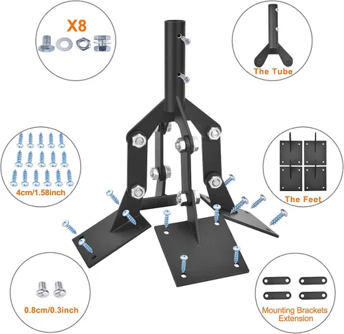 Vista 3 de Weathervane - Soporte ajustable para cúpula de acero, para techo con extensión de soportes de montaje, 4 placas
