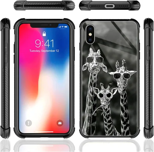 Vista 5 de CARLOCA Funda compatible con iPhone Xs, diseño gráfico a prueba de golpes, antiarañazos, protección contra caídas para iPhone X/XS Familia de jirafa