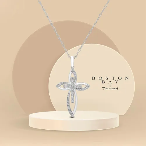 Vista 4 de Boston Bay Diamonds Sterling Silver Religious Cross Diamond 18" Necklace